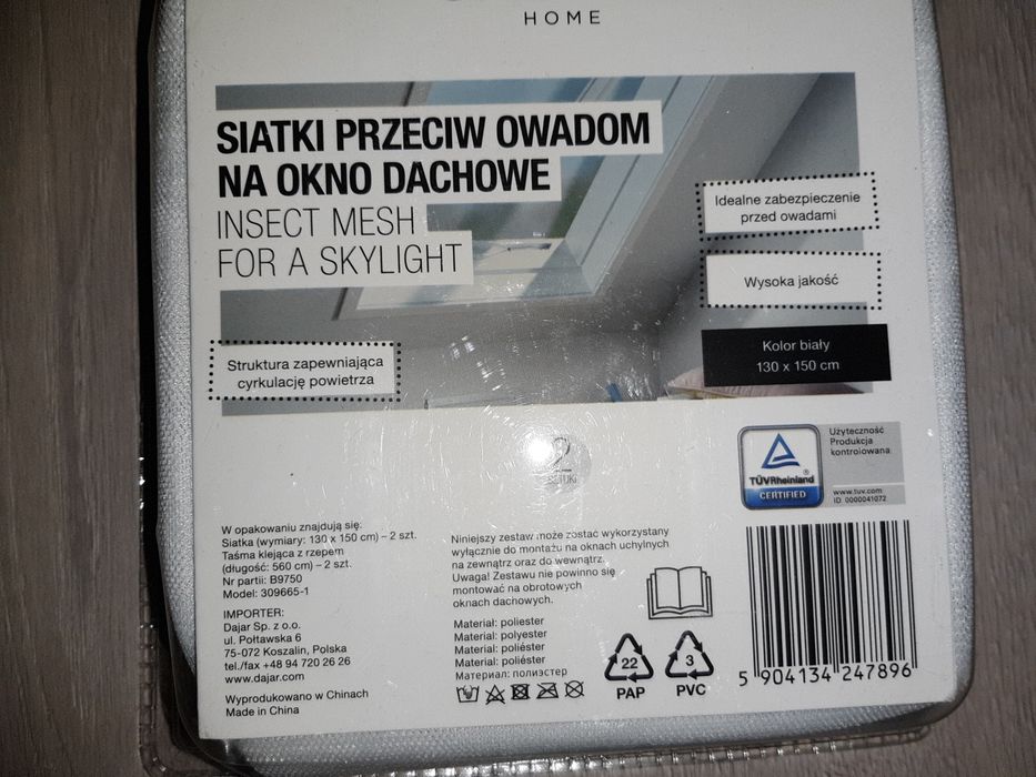 Moskitiera siatka przeciw owadom na okno dachowe 130x 150 cm nowa