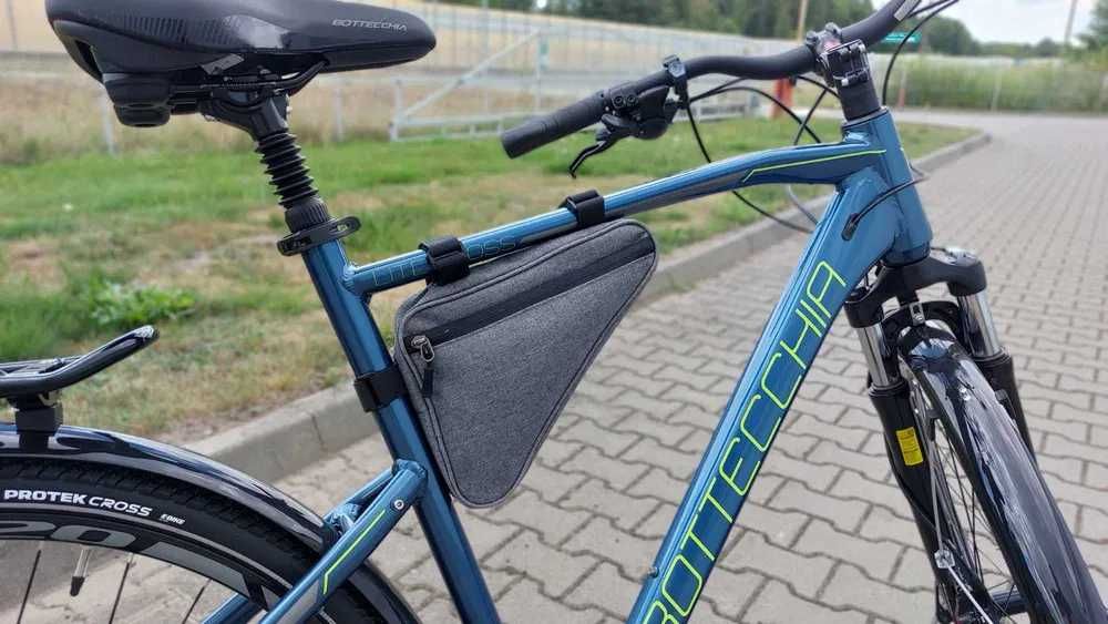 Sakwa rowerowa trójkątna na ramę, mocna, 2 komory, 130 g, szara, P