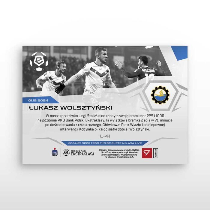 Karta L-41 Łukasz Wolsztyński Stal Mielec Ekstraklasa 2024/25 LIVE