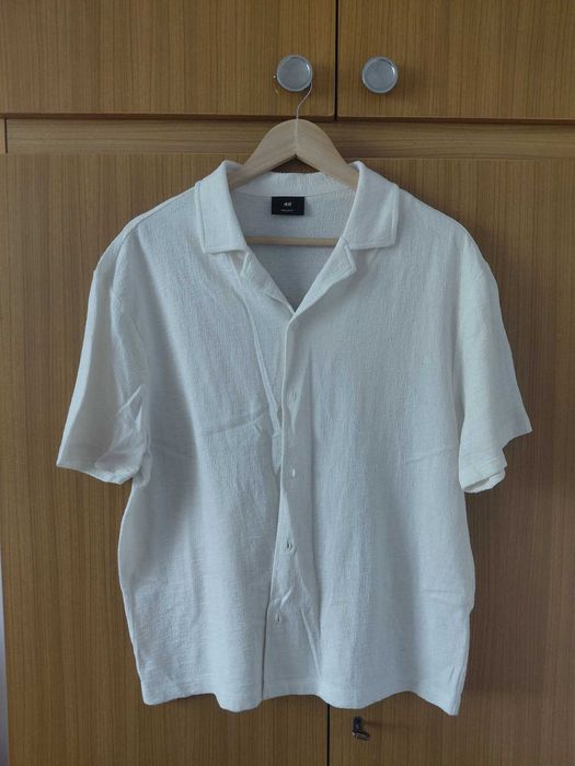 Koszula męska kremowa krótki rękaw L klasyczna casual