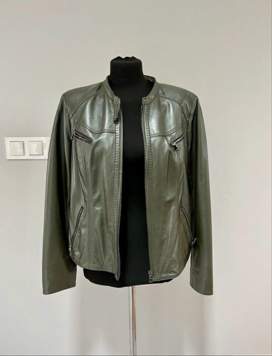 Gian luca / ochnik damska oliwkowa kurtka skórzana