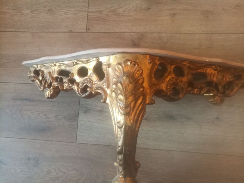 Konsola ścienna, retro,barok, vintage,złota,marmur.
