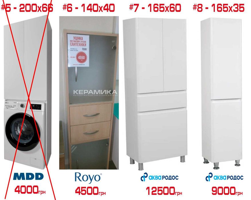 Пенали підлогові у ванну розпродаж складу і виставки