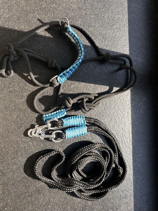 Halter dla konia z wodzami, czarno niebieski