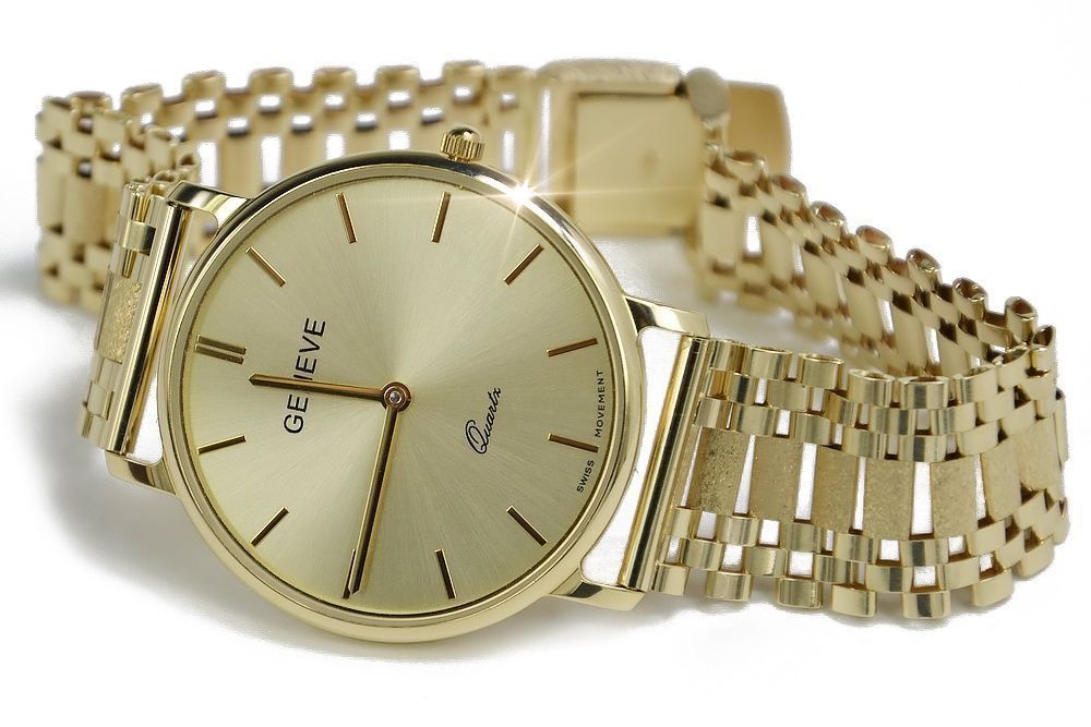 Złoty zegarek 14k 585 z bransoletą męski 14k Geneve mw004y&mbw001y WR