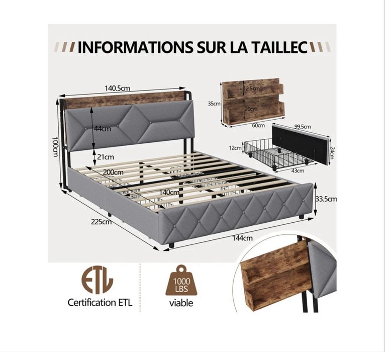 Cama de Casal estofada moderna NOVA