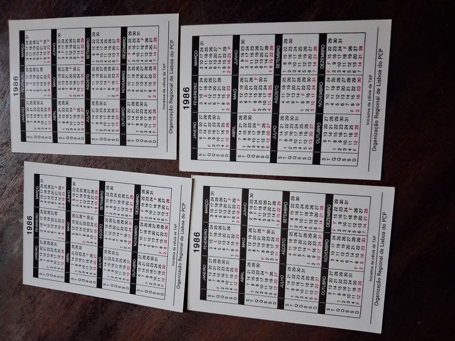 Calendários bolso TAP cédula PCP