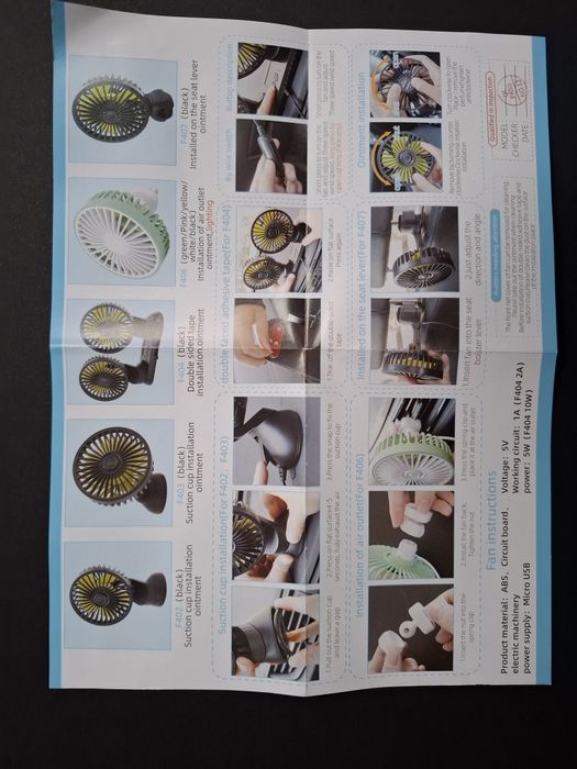 Ventoinha USB para carro ou secretária com duas cabeças rotativas