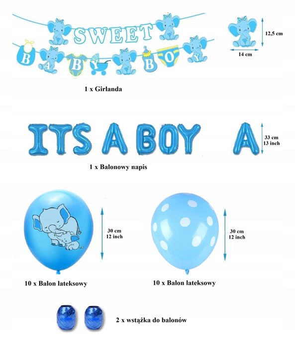Oro Party Zestaw dekoracji balonowych na Baby Shower It's a Boy