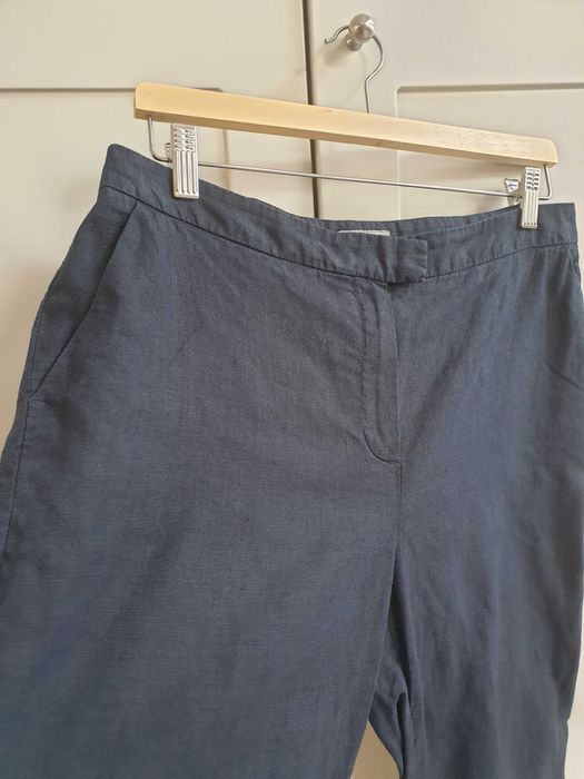 Granatowe lniane spodnie Jaeger 40 100% len chino cygaretki chinosy