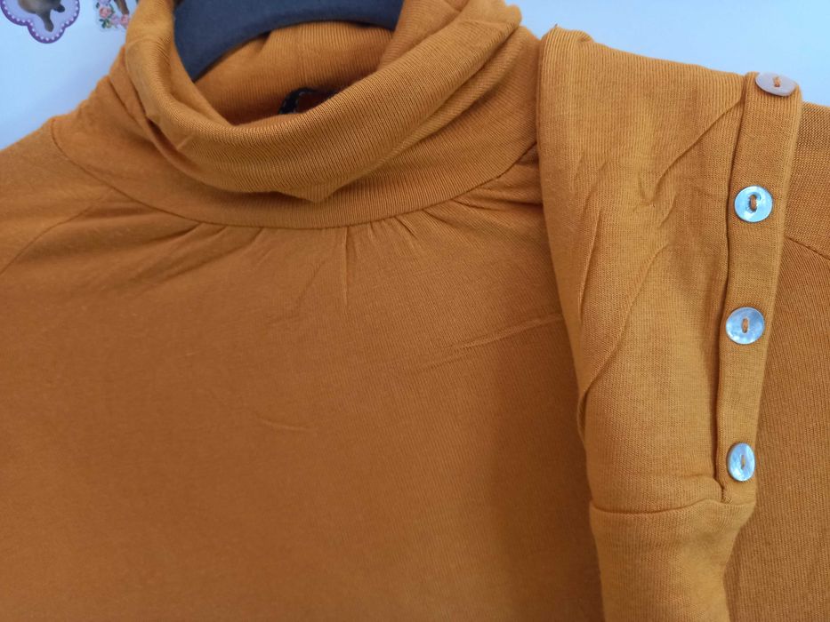 Camisola de gola alta amarela, malha fina - S - Stradivarius