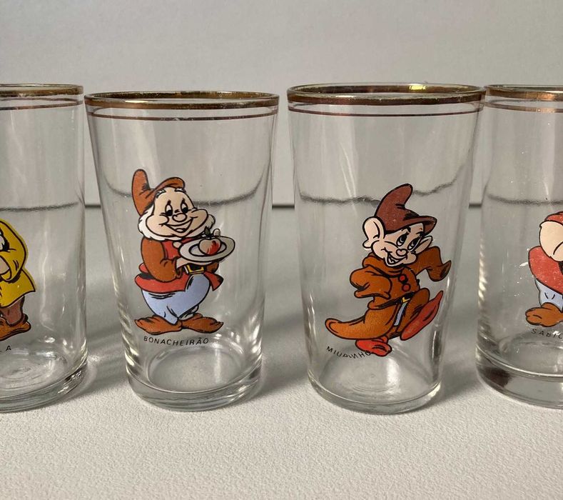 5 Copos de Vidro Antigos Vintage Disney A Branca de Neve e os Sete Anões (Snow White)