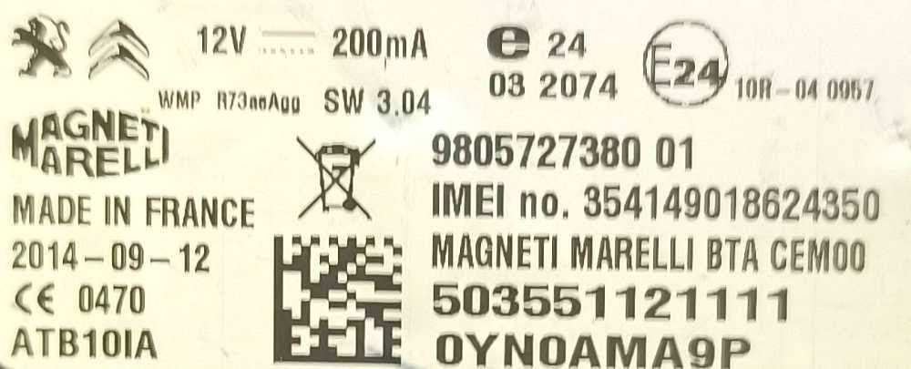 Módulo Bluetooth 9805727380 - PEUGEOT 508 SW I