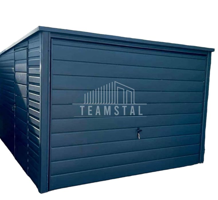Garaż Blaszany 3m x 5m spad tył - Brama + drzwi antracyt 3x5 TS492