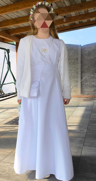 Alba komunijna  dziewczęca, bolerko wianek, profitka