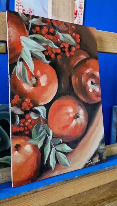 Obraz olejny jabłka,  ręcznie malowany 20x30cm