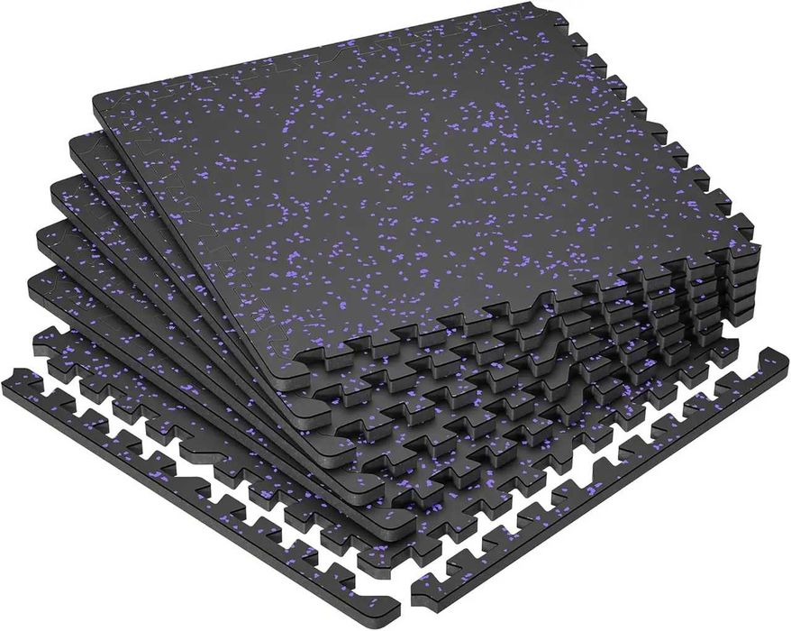Мат-пазли DualMat 60×60×2 см (чорний/фіолетові вкраплення) — комплект 6 шт