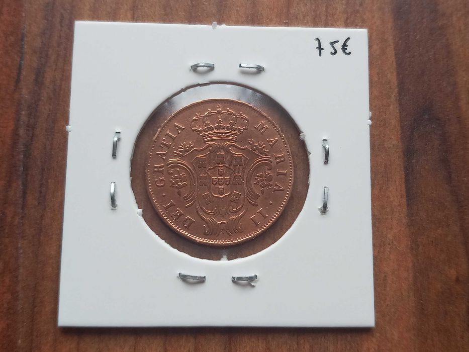 Moeda 5 Reis 1843 D. Maria II Açores  - Bela!