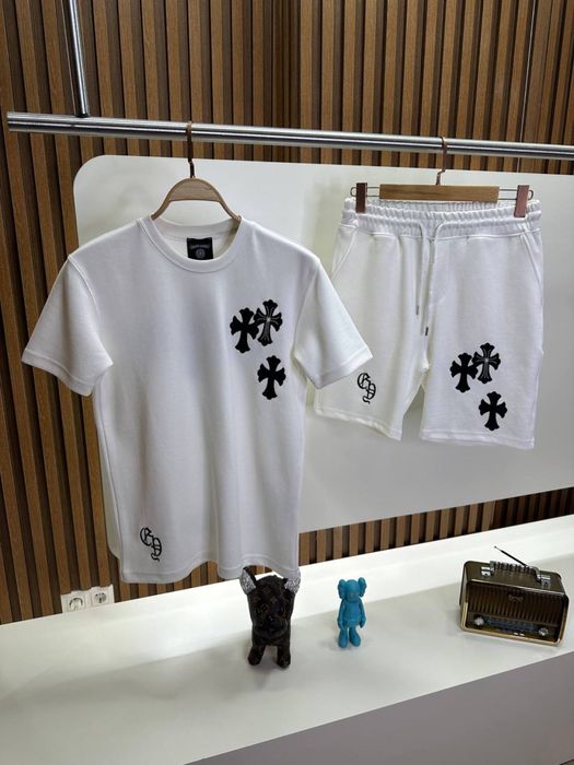 Літній костюм Chrome Hearts білий і чорний літній костюм хром хартс