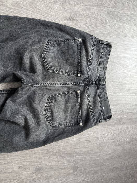 Джинси zara straight mid rise темно сірого кольору