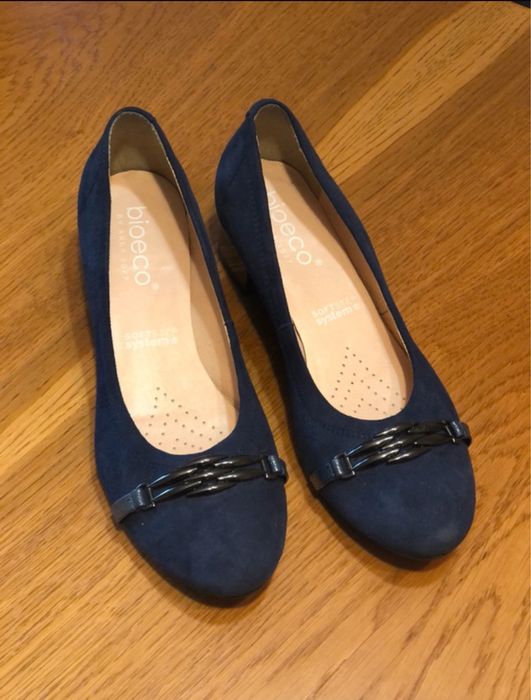 Baleriny granatowe Bioeco 37 skóra welurowe buty damskie