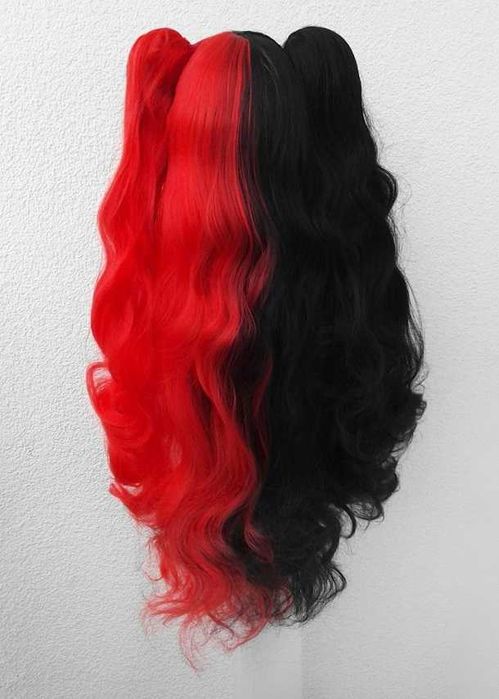Czarna czerwona peruka dye split z kitkami gothic lolita cosplay wig