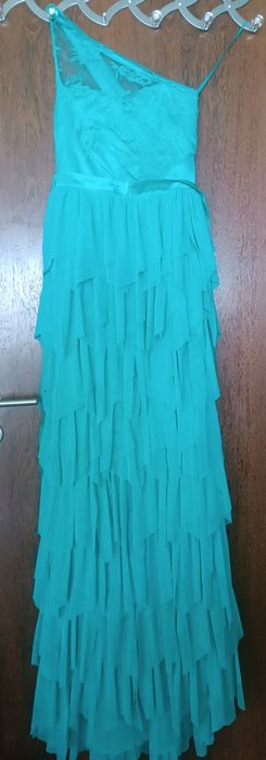 Vestido azul turquesa  cerimónia comprido