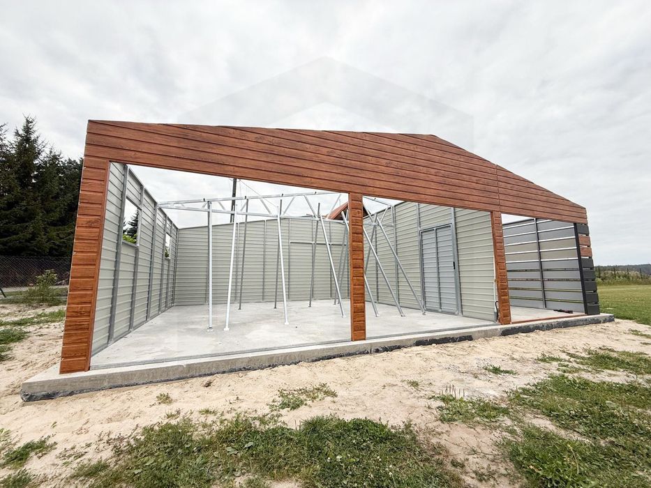 garaż blaszany 6x5, 6x6 dwuspadowy brama segmentowa grafit