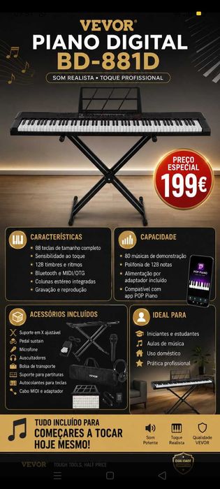 Piano 199€. Suporte+Bolsa.Oportunidade