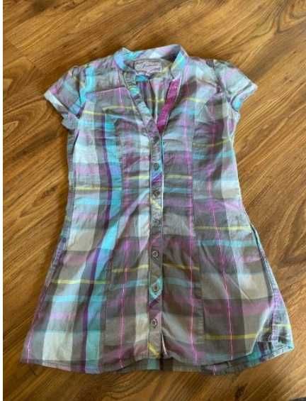 koszula na krótki rękaw paski XS S paski damska vintage