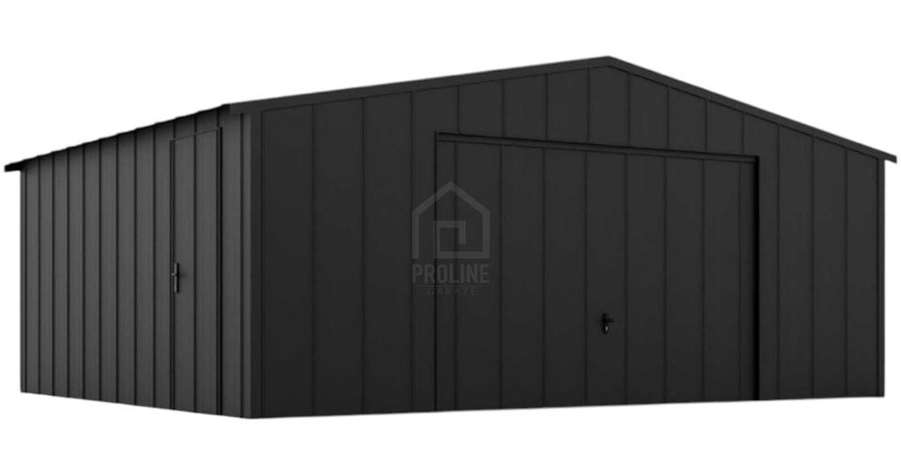 Garaż blaszany na rąbek 6x6 brama uchylna drzwi dach dwuspadowy PLG215