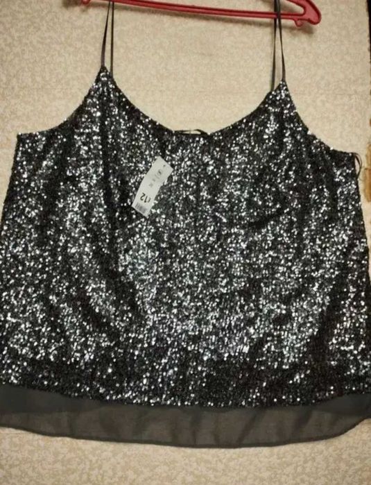 Жіночий темно-сірий топ на бретельках в паєтках  George 54-56