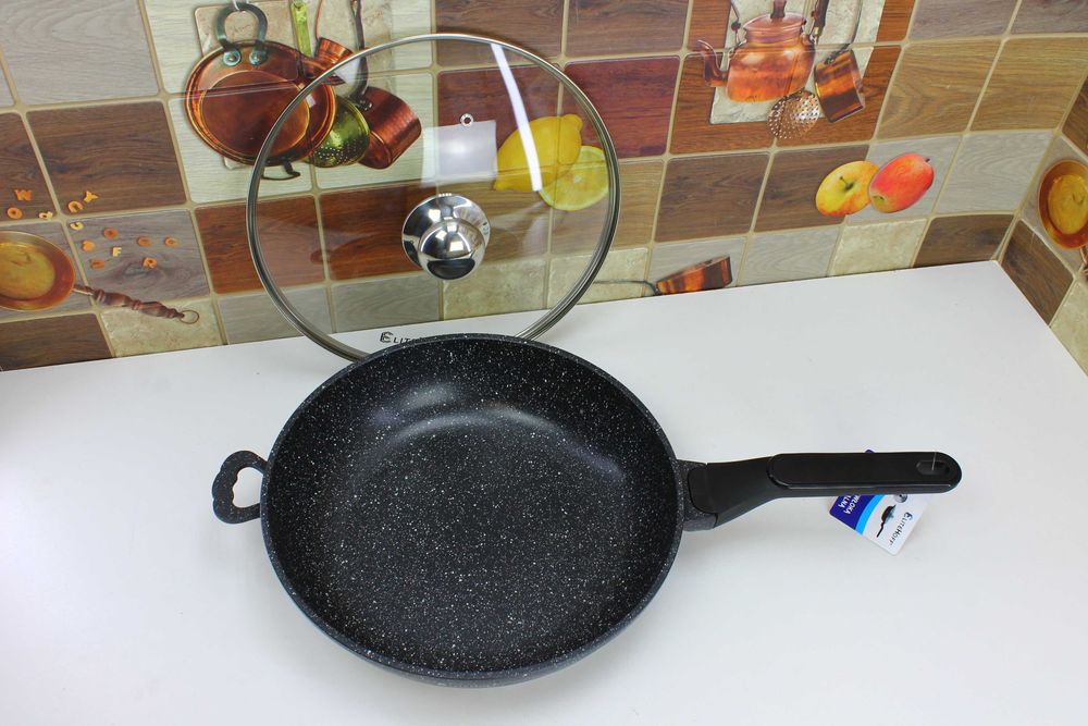 Solidna Głęboka Patelnia 28cm z pokrywą EliteHoff E7024 czarna