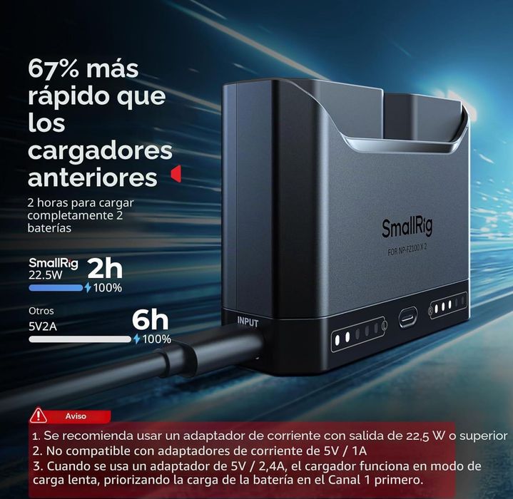 SMALLRIG NP-FZ100 Kit baterias para Sony, Dual Charger 22.5W