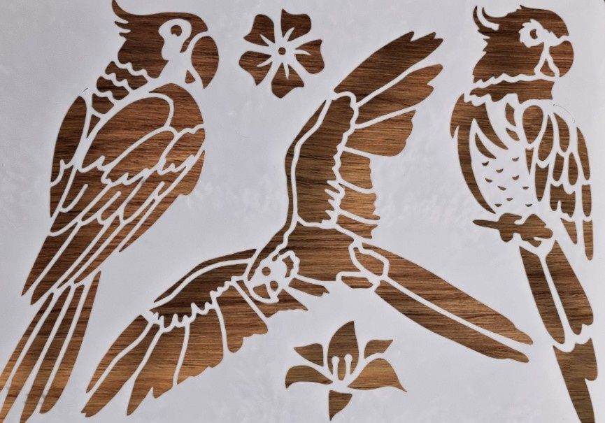Szablon z motywem papug, malarski, DIY, crapbookingu, tynk - Nr 14b