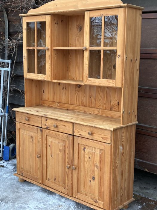 Solidny, drewniany kredens -piękny, pojemny, naturalny- 130x40x195cm