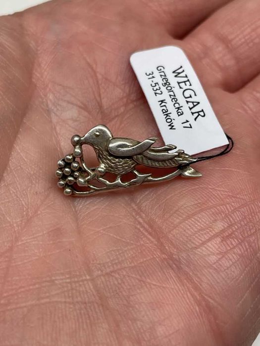 Srebrna Broszka - Ptak - Ptaszek - 2,30g - WARMET POLSREBRO JANTAR