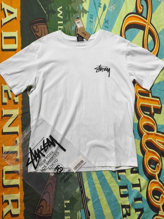Stussy Męska Biała Koszulka z Nadrukiem XL