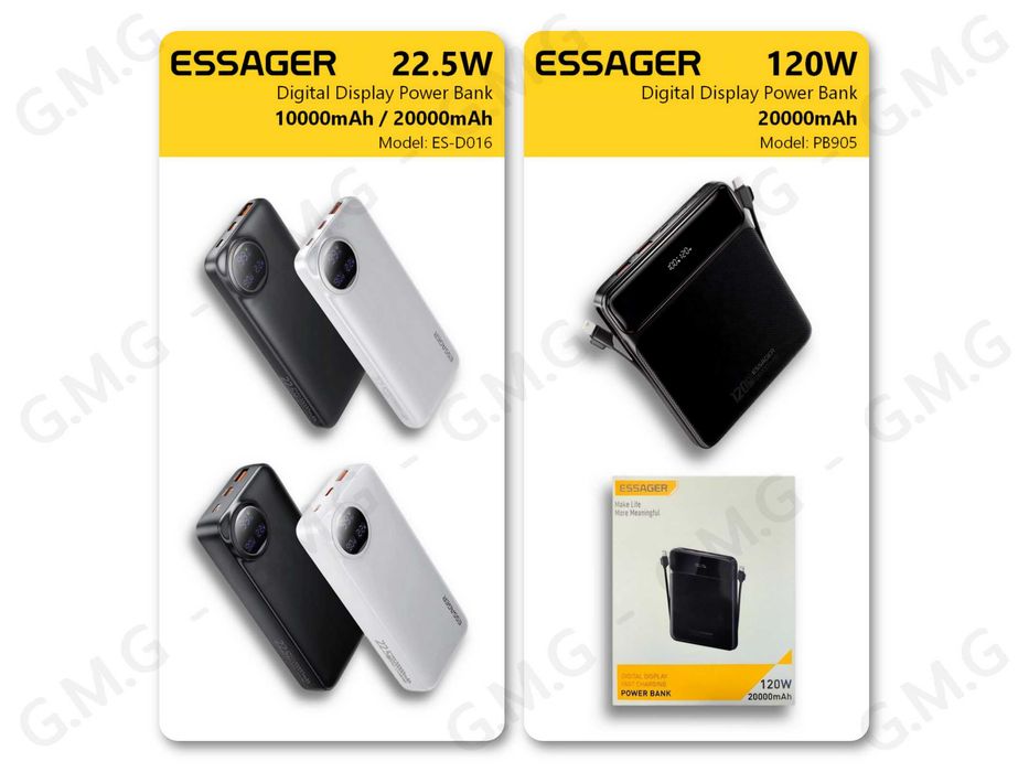 Павербанки ESSAGER 22.5W 10000mAh / 22.5W 20000mAh / 120W 20000mAh