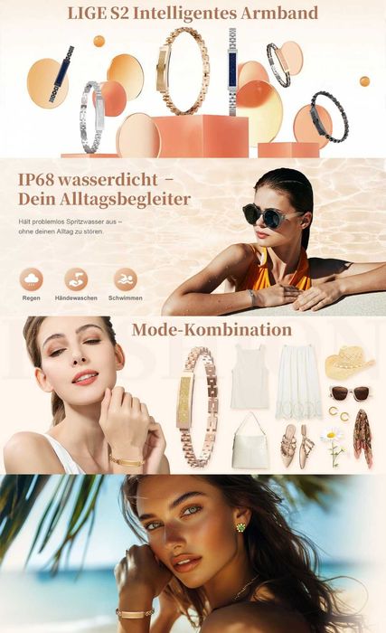 Inteligentna złota bransoletka fitness tracker Smartband na Walentynki