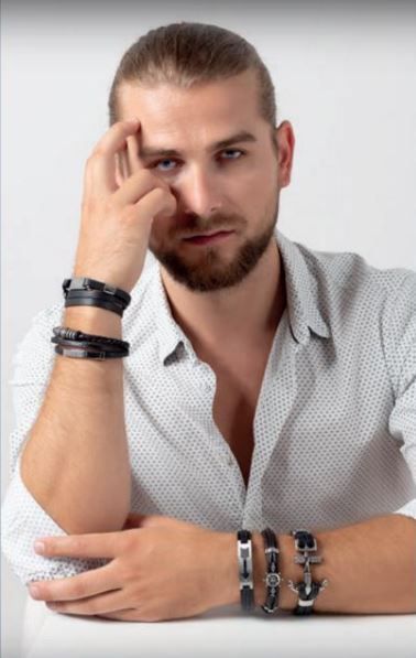 Pulseira em Pele e Aço com ÂNCORA para Homem