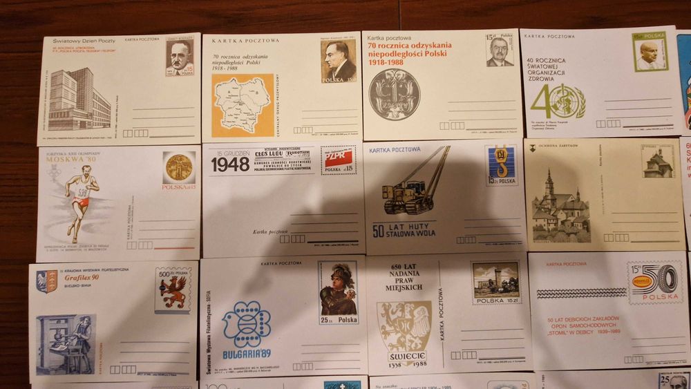 30 szt. czyste kartki pocztowe PRL (lata 80.) – całostki, zestaw