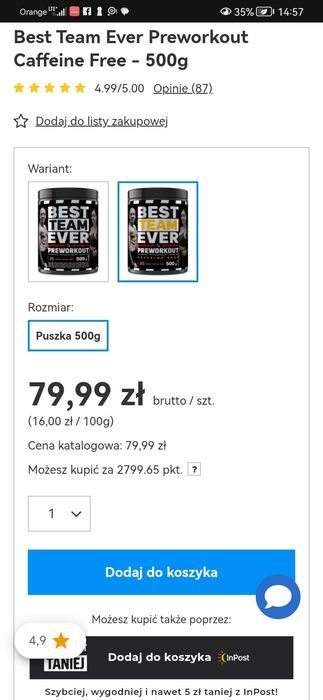 PRZEDTRENINGÓWKA bez kofeiny, NOWA - 500 gram