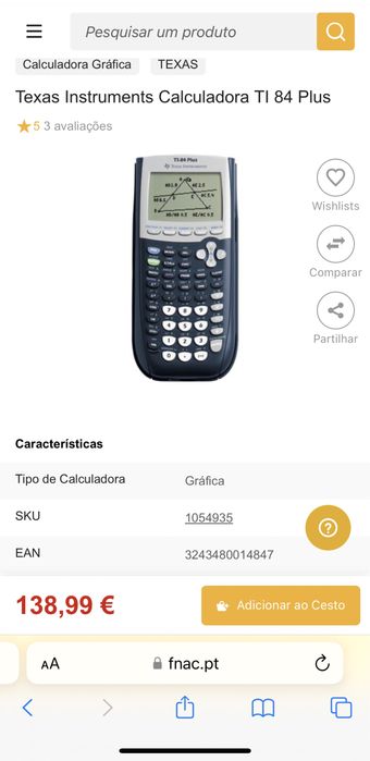 Calculadora gráfica Texas Instruments TI-84 Plus ótimo estado