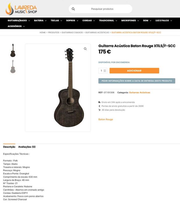 guitarra aço Baton Rouge X11LS/F-SCC Folk