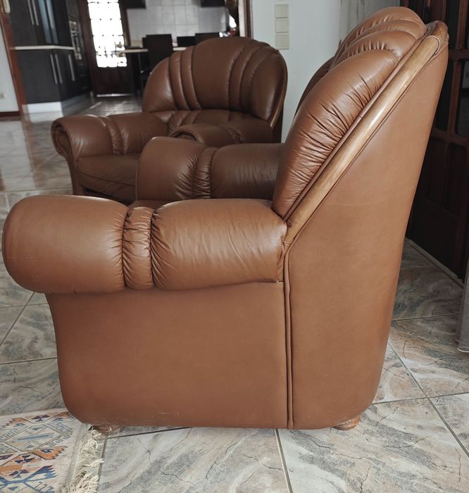 Conjunto 3 Sofás pele genuína