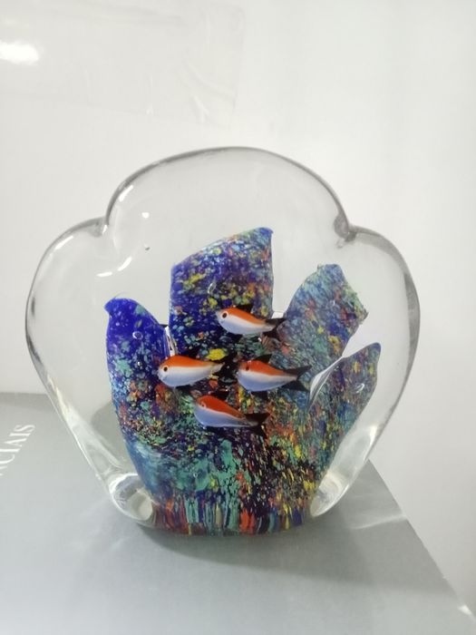 Pisa papéis em vidro com peixes