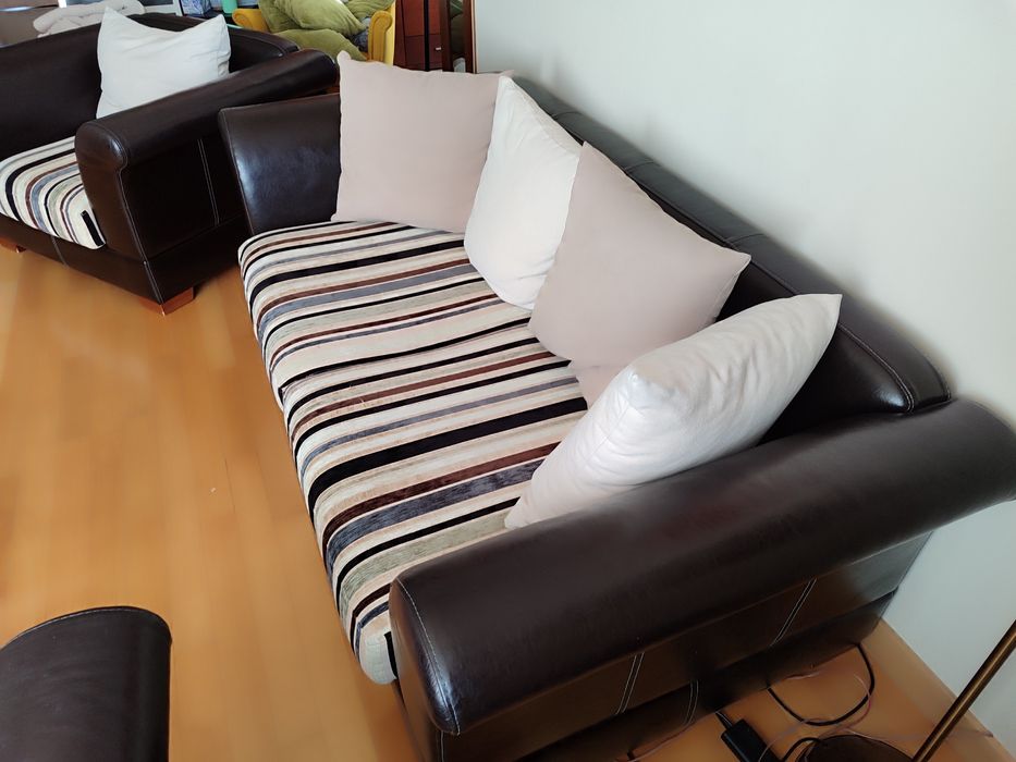 Sofa + 2 fotele – eko skóra, bardzo dobry stan
