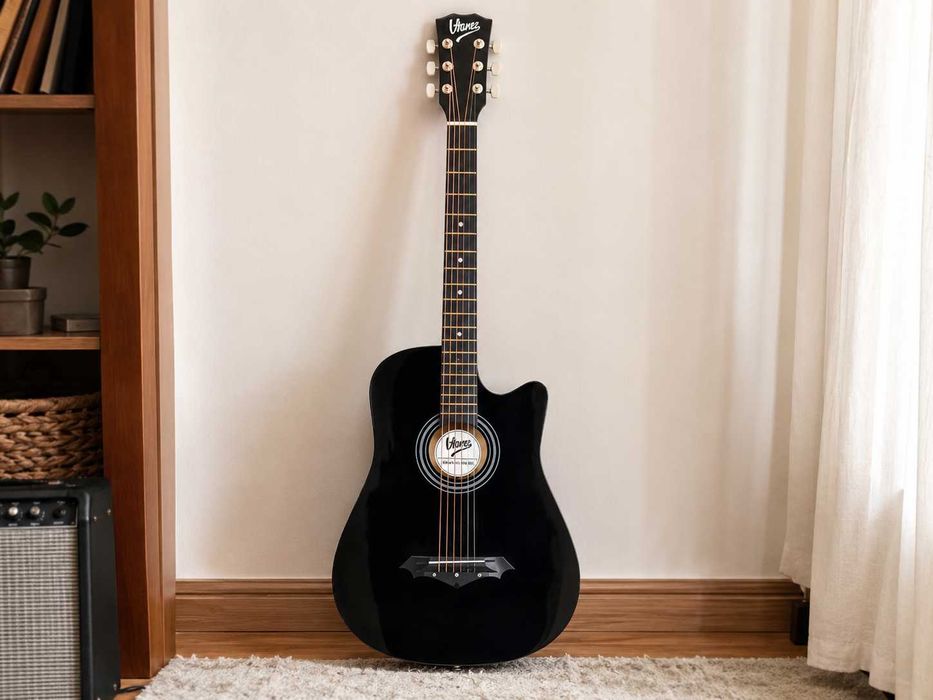 NOWA Gitara Akustyczna 4/4 Czarna Dreadnought Cutaway Gitara Do Nauki Gitara Dla Początkujących Pasek Kostki Zapasowe Struny Gitara Klasyczna 4/4