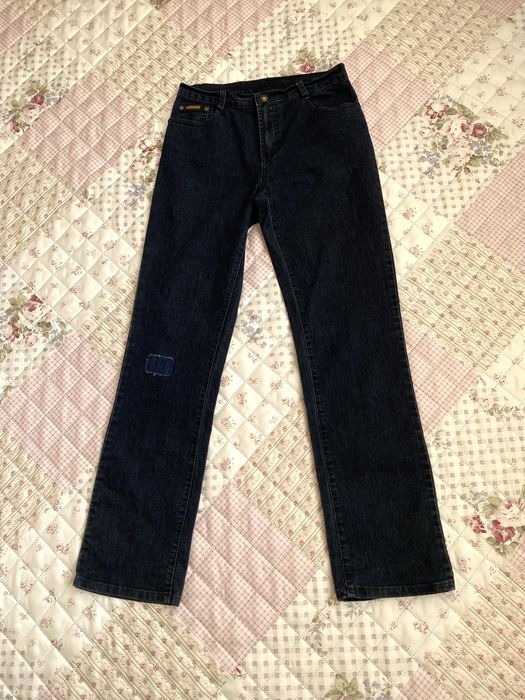 Granatowe proste jeansy S 36 elastyczne basic